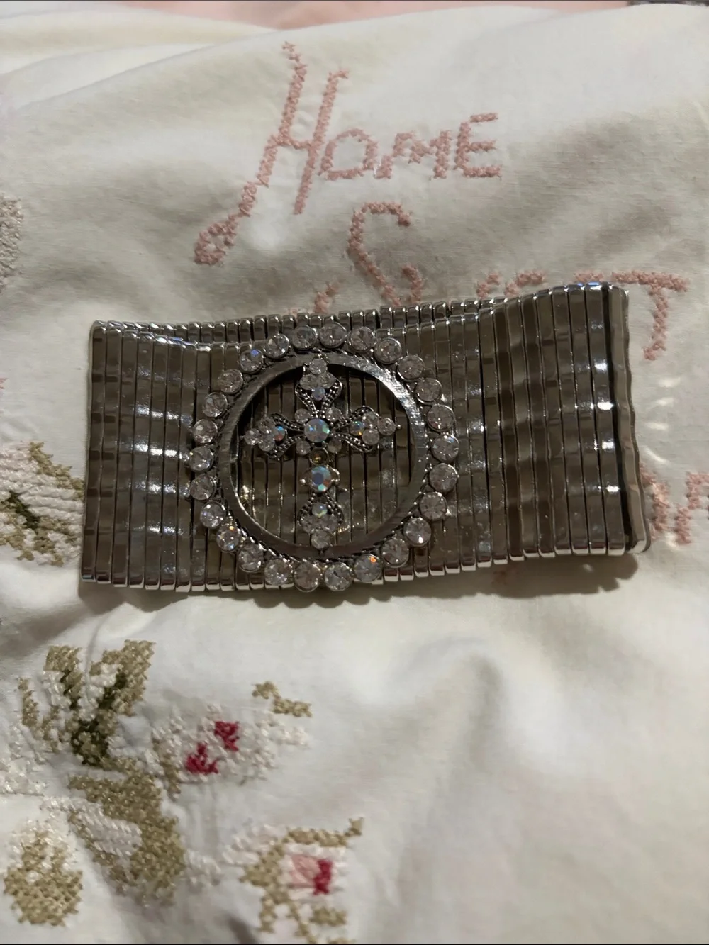 Rhinestone Cross Stretch Bracelet - Silver Tone